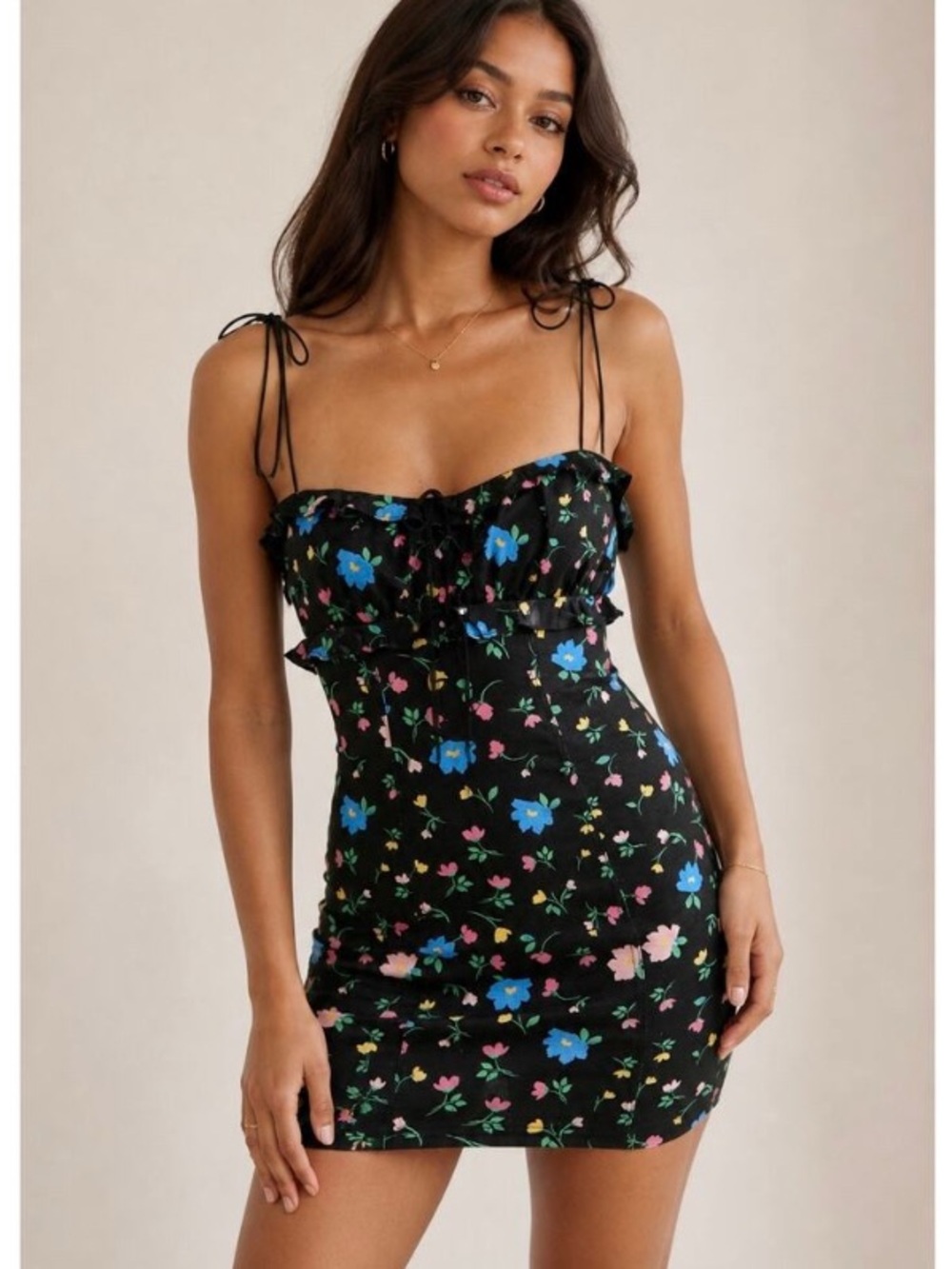 NWT For Love & Lemons Robin Linen-Blend Floral Stretchy Mini Dress XS